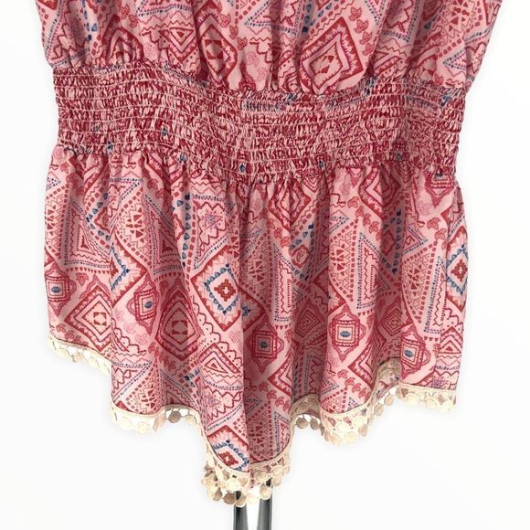 Paloma Blue Silk Pink Geometric Print Crochet Trim Romper Playsuit size Large - Picture 4 of 13